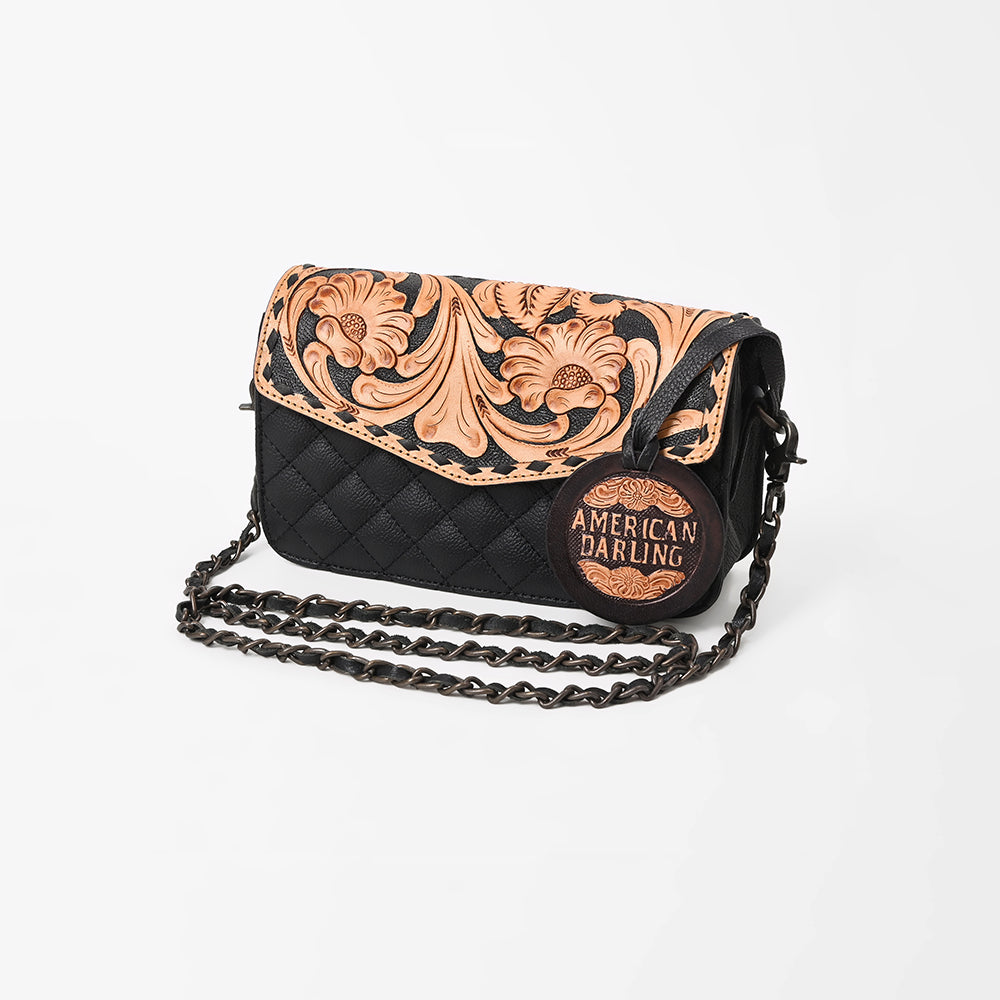 American Darling Small Cross body Bag, Quilted Floral Carved Genuine Leather Western Purse, YKK Zipper