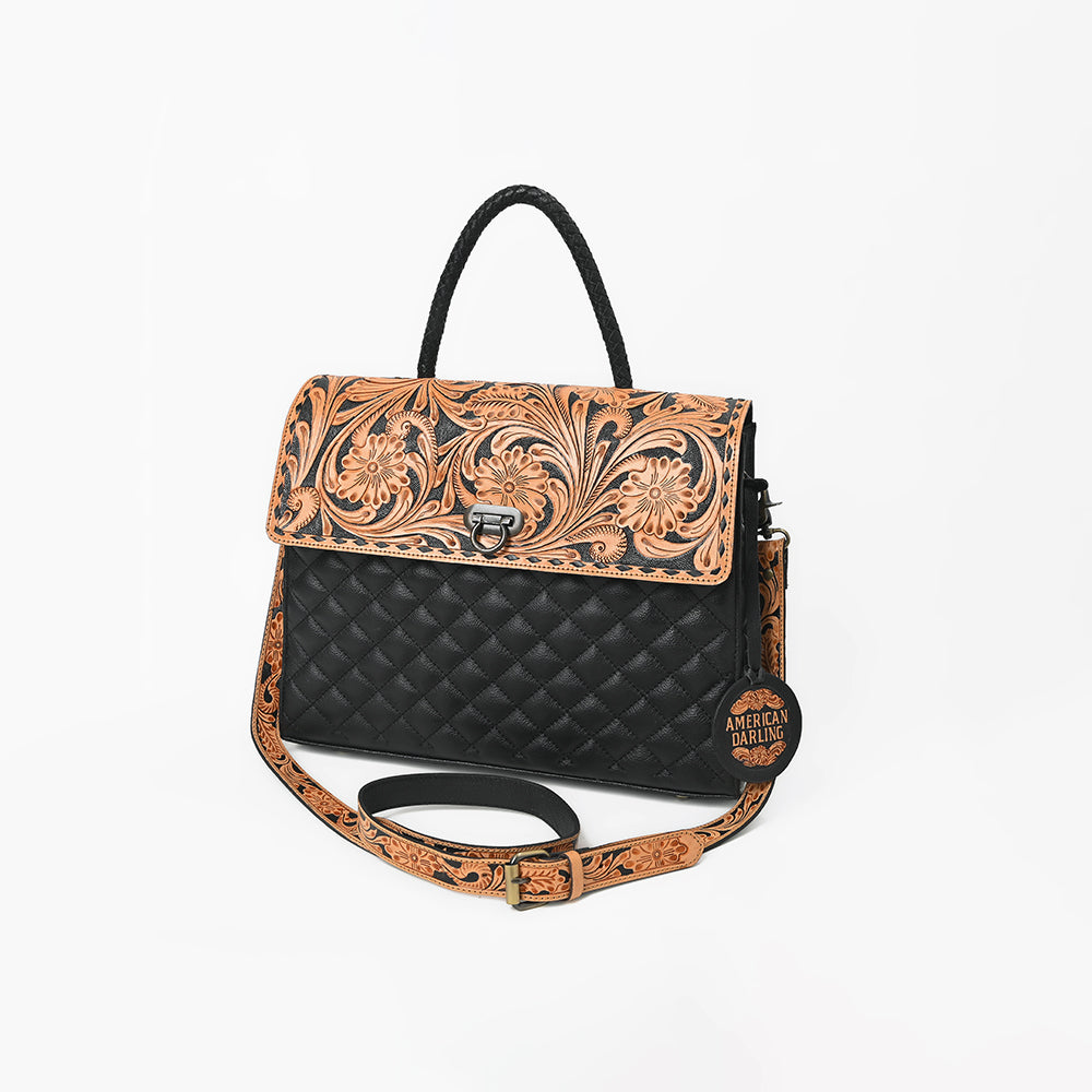 American Darling Hand-Tooled Floral & Quilted Leather Western Messenger Bag
