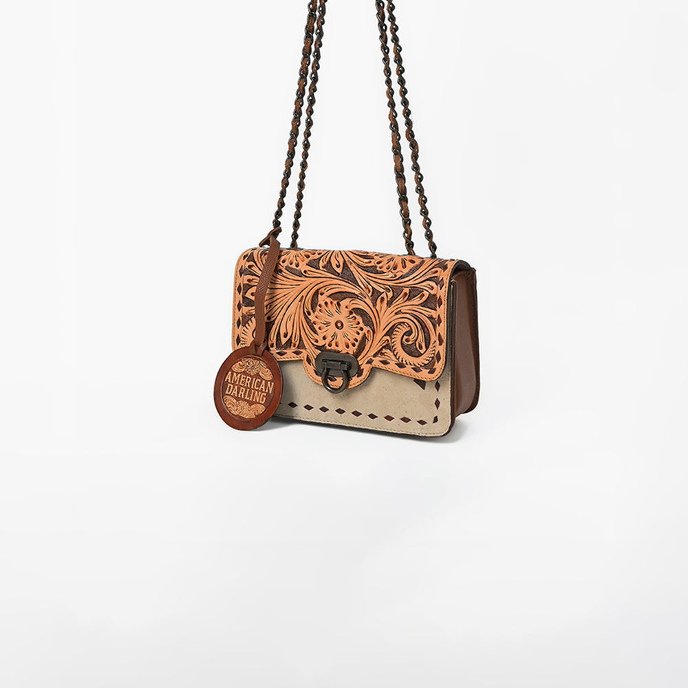 American Darling Cross Body Bag Hand Tooled Floral Carved Buck Stitched Genuine Suede Leather Western Purse