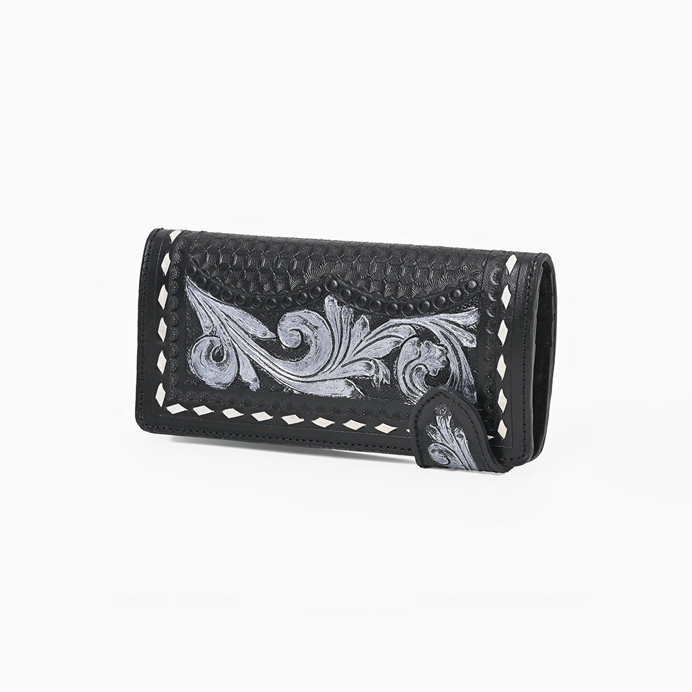 American Darling Women's Genuine Leather Black Floral Tooled Western Checkbook Wallet