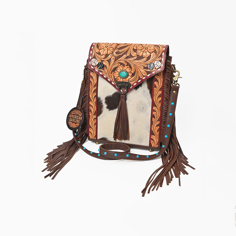 American Darling Western Cowhide Leather Fringe Bag