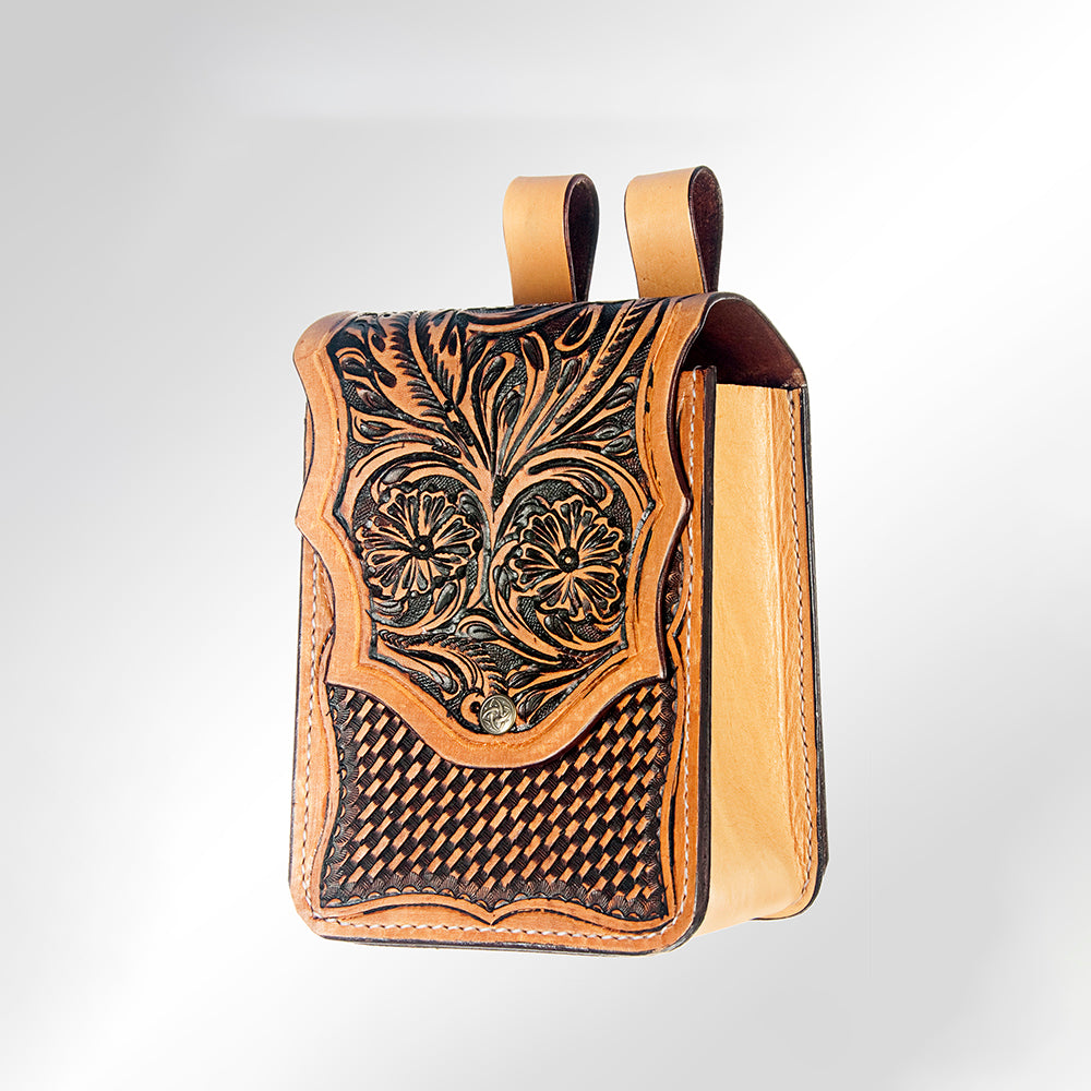 American Darling Hand Tooled Leather Belt Pouch – Western Floral Carved Phone Holster Case
