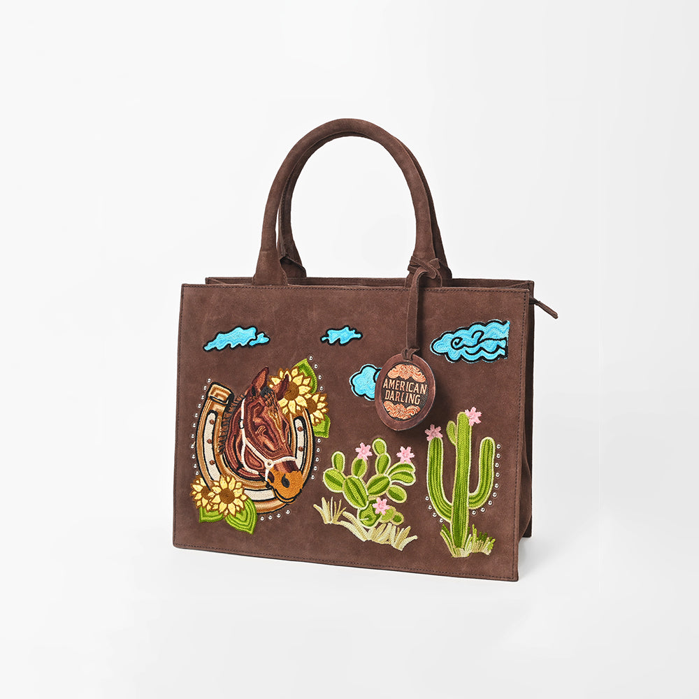 American Darling Western Horse Cactus Leather Tote Bag