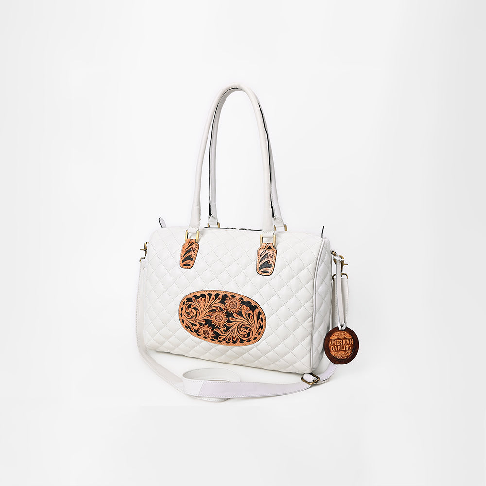 American Darling White Quilted Genuine Leather Western Speedy Bag