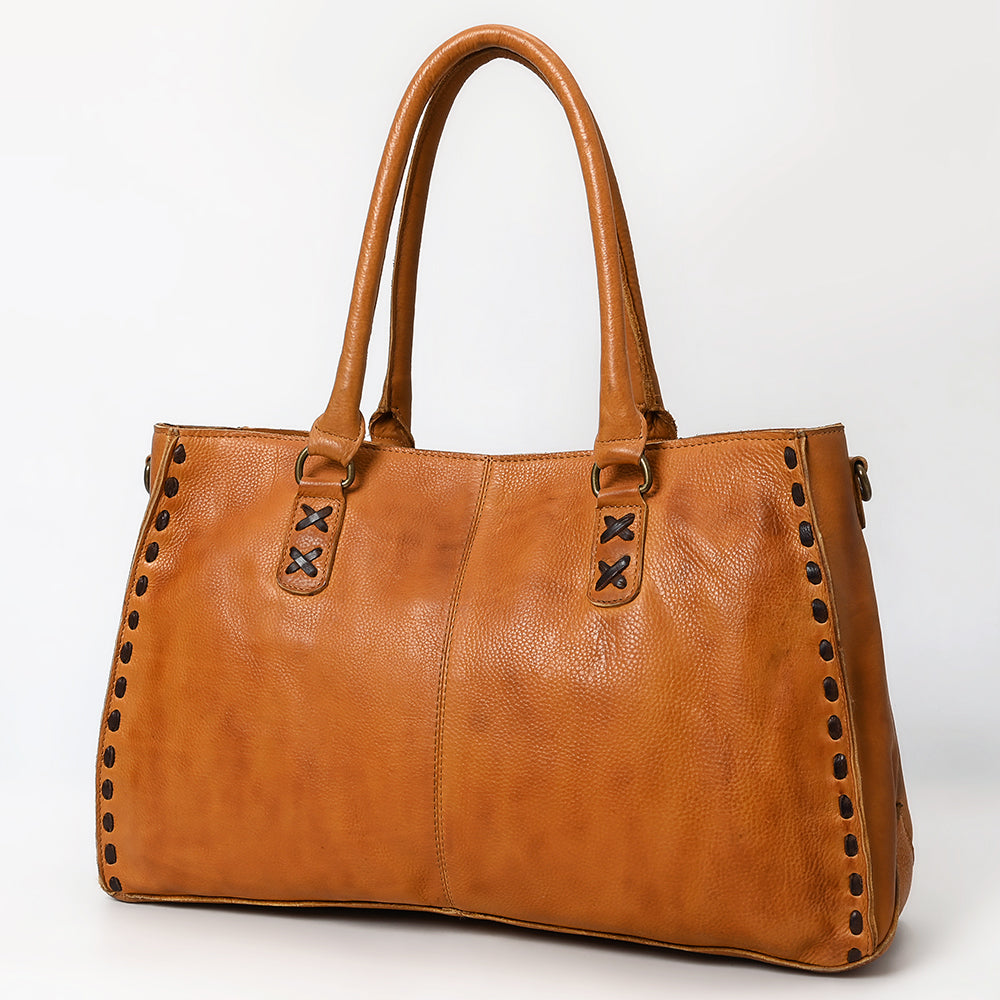 American Darling Tote Bag - Genuine Vegetable-Tanned Leather Western Purse with Buck Stitching & YKK Zipper