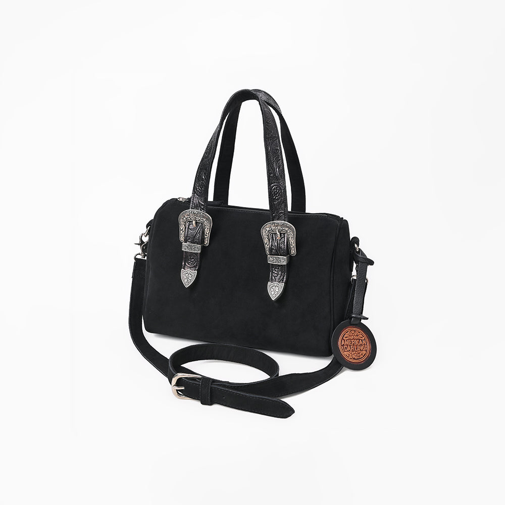 American Darling Western Leather Tote Bag w/ Tooled Buckle Straps