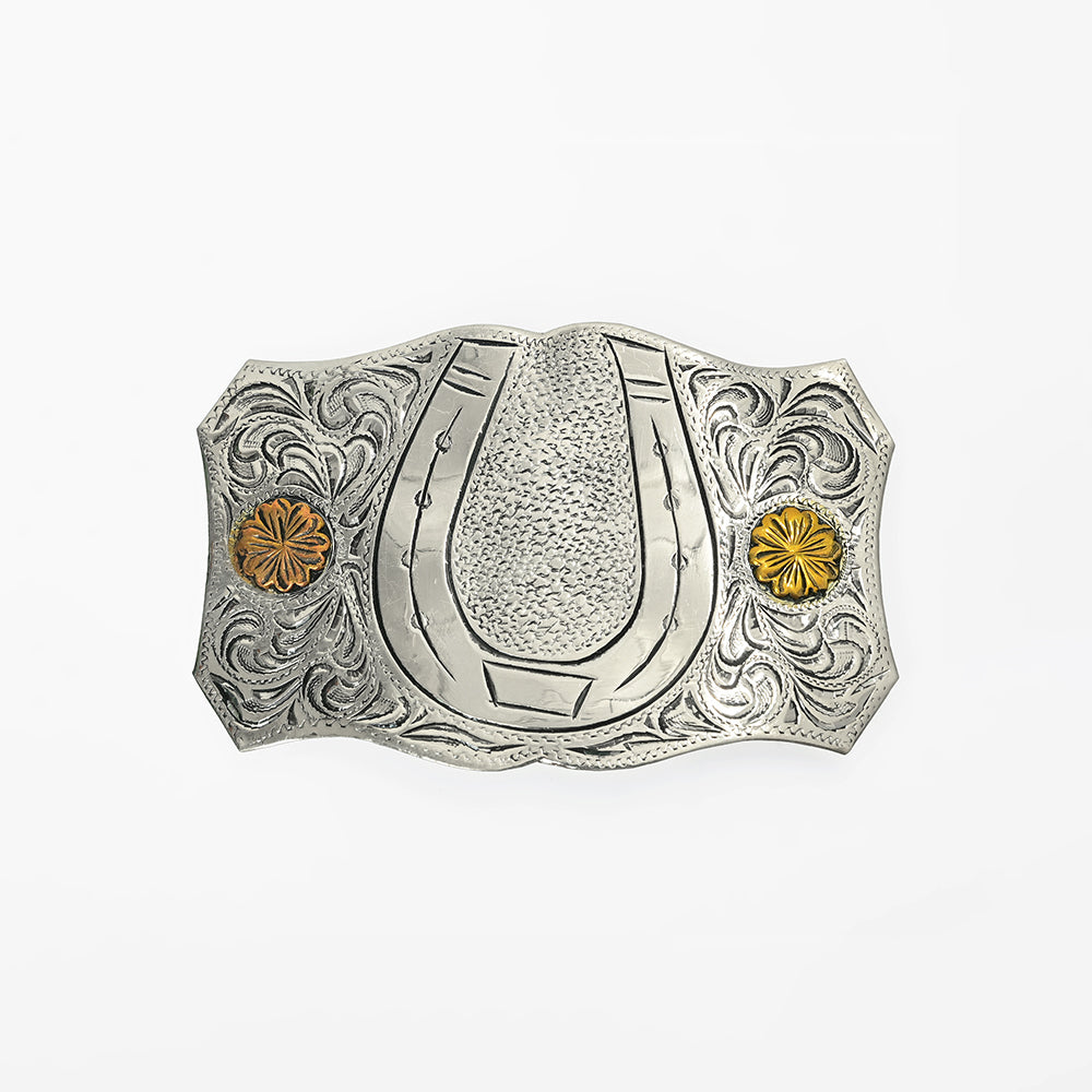 American Darling Horseshoe Western Belt Buckle, Engraved Silver Tone Cowboy Belt Accessory for Men & Women