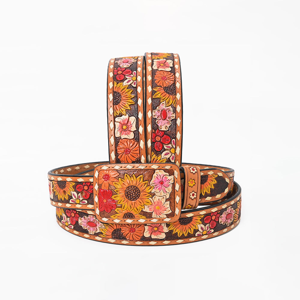 American Darling Beautifully Hand Tooled Brown Genuine Leather Belt Men and Women Western with Removable Buckle