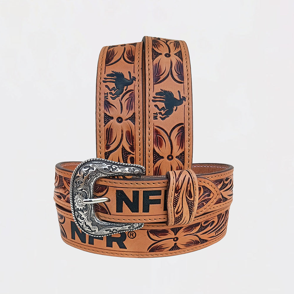 Official PRCA & NFR Licensed Collection® Bucking Bronco Tooled Leather Belt