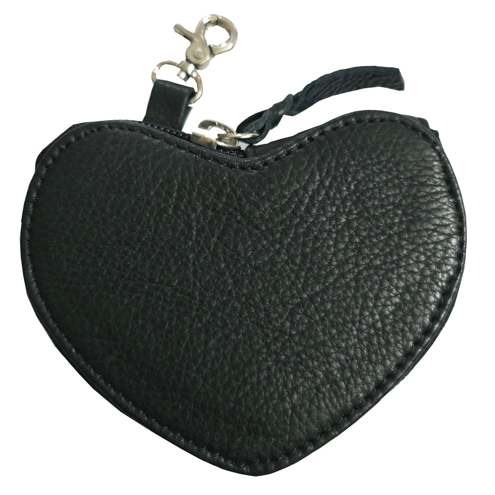 American Darling Black Leather Heart Coin Purse Bag Charm Keychain