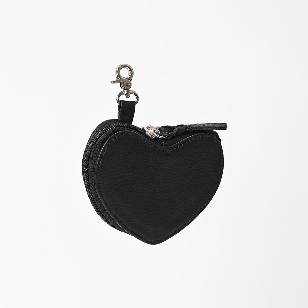 American Darling Black Leather Heart Coin Purse Bag Charm Keychain