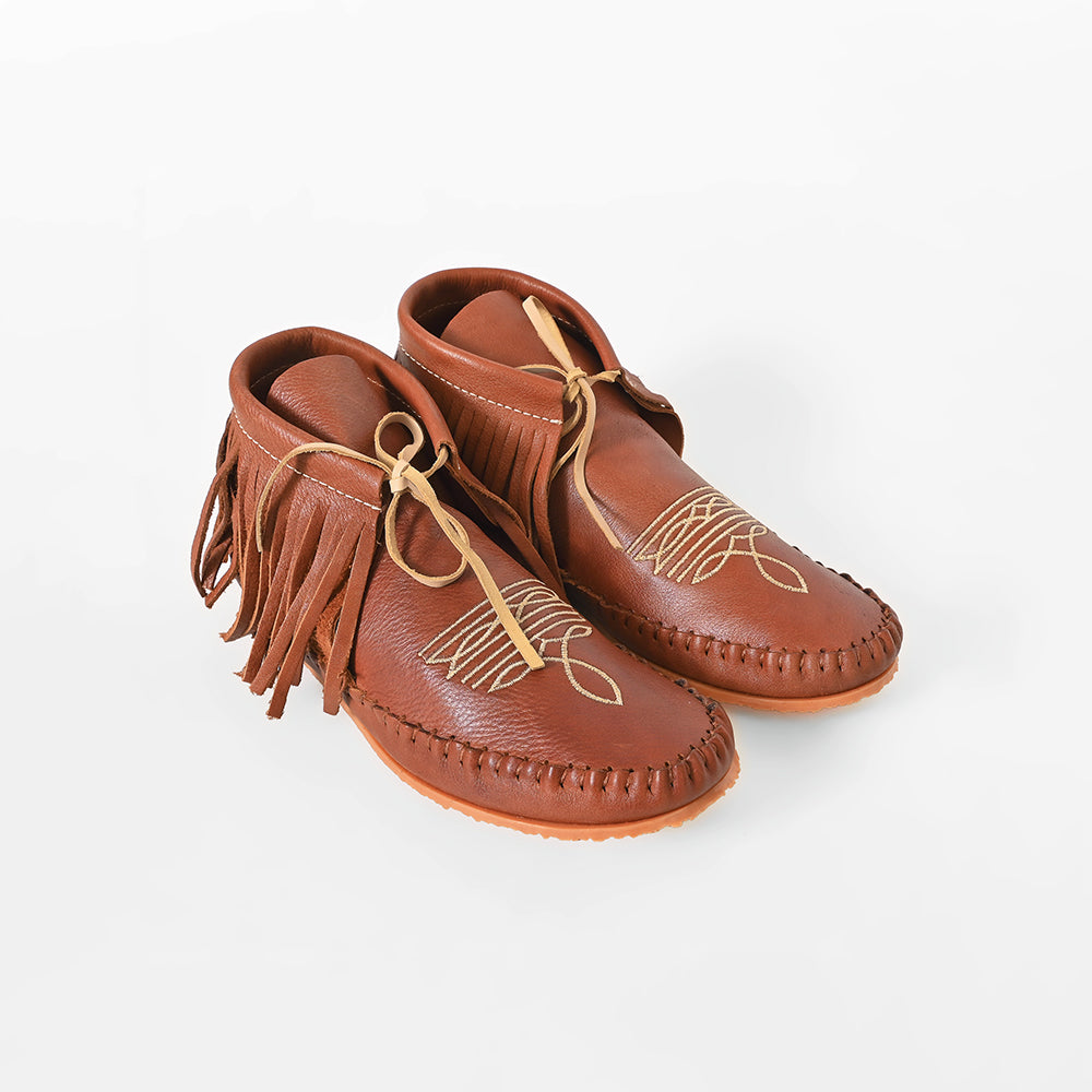 American Darling Western Leather Fringe Moc Boots Brown Embroidery Moccasin Booties