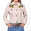 American Darling Women's Premium Off-White Suede Leather Embroidered Cactus Western Jacket