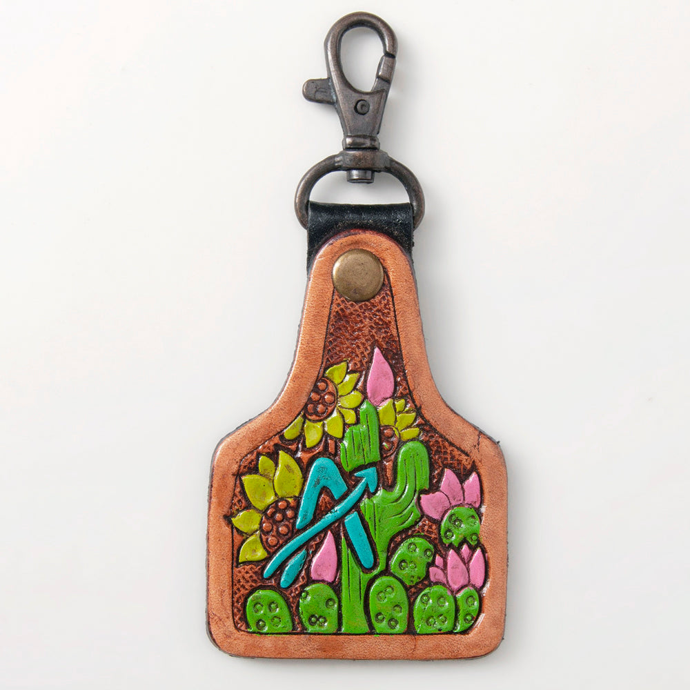 American Darling Floral Cactus Leather Key Ring Western Keychain