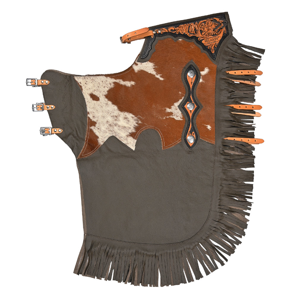 HILASON Adult Pro Rodeo Bronc Bull-Riding Leather Chinks | Handmade Chaps Western Riding for Adults Hand Tooled
