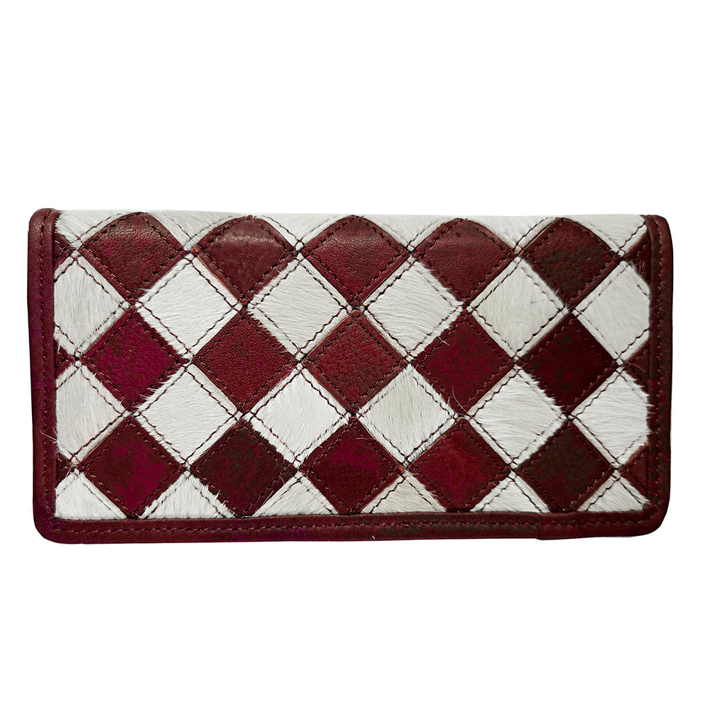 BarH Equine Leather Trifold Bifold Wallet Hair-On Checkerboard Rodeo Purse