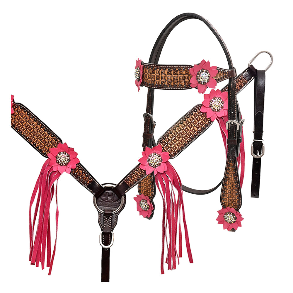 Bar H Equine American Leather Horse Saddle Tack One Ear Headstall  Breast Collar Browband Wither Strap Set