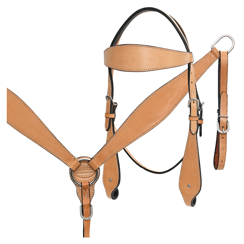 HILASON Western Horse Headstall Breast Collar Set Genuine American Leather Plain Tan | For Horses