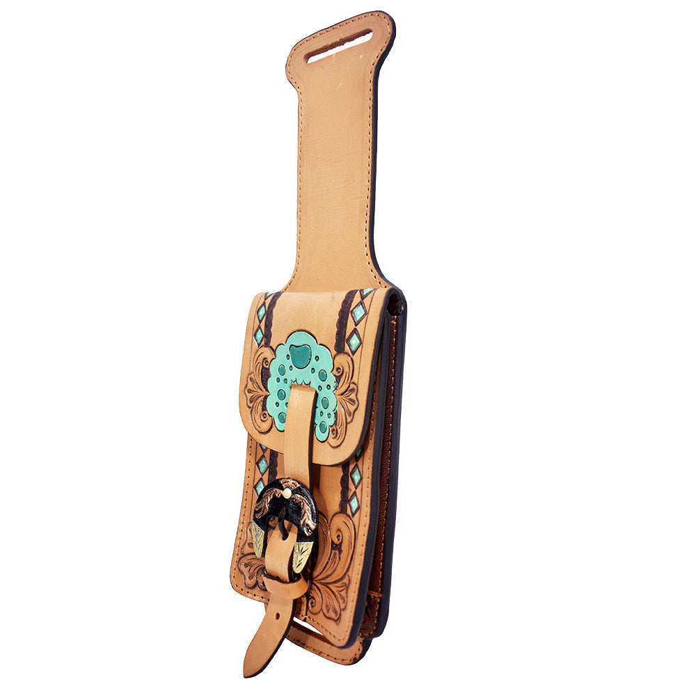 HILASON Leather Floral Hand Carved Stylish Cell Phone Holder Smartphone Case Tan