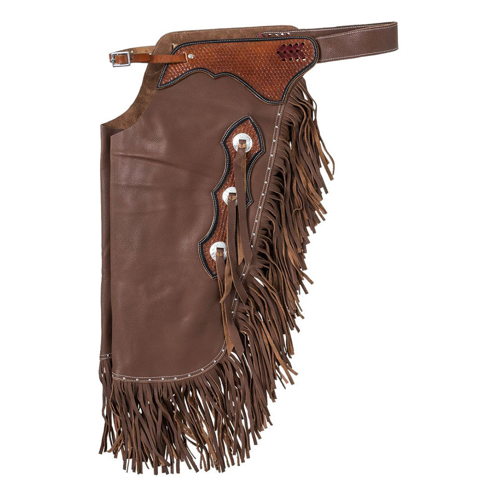 Tough1 Smooth Leather Basketweave Horse Riding Chinks Tan Small
