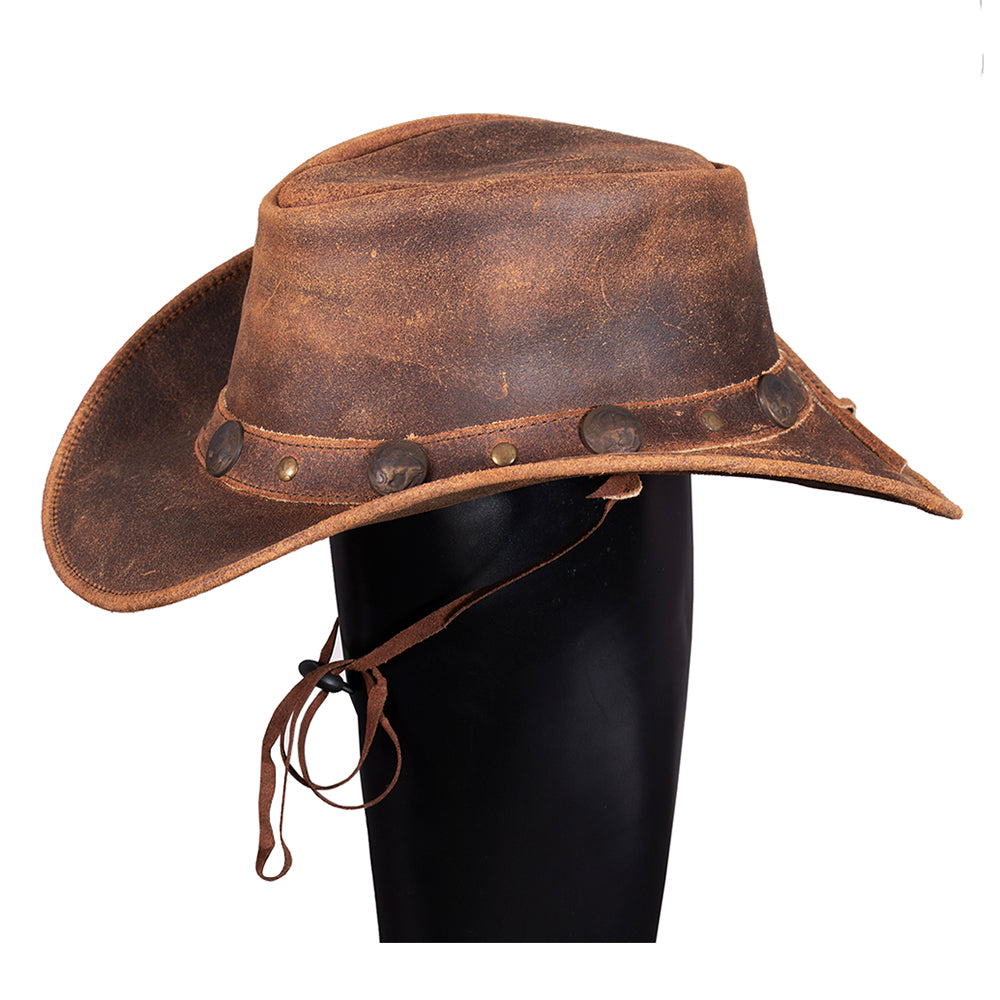 Hilason Premium Cowhide Leather Cowboy Hat Brown