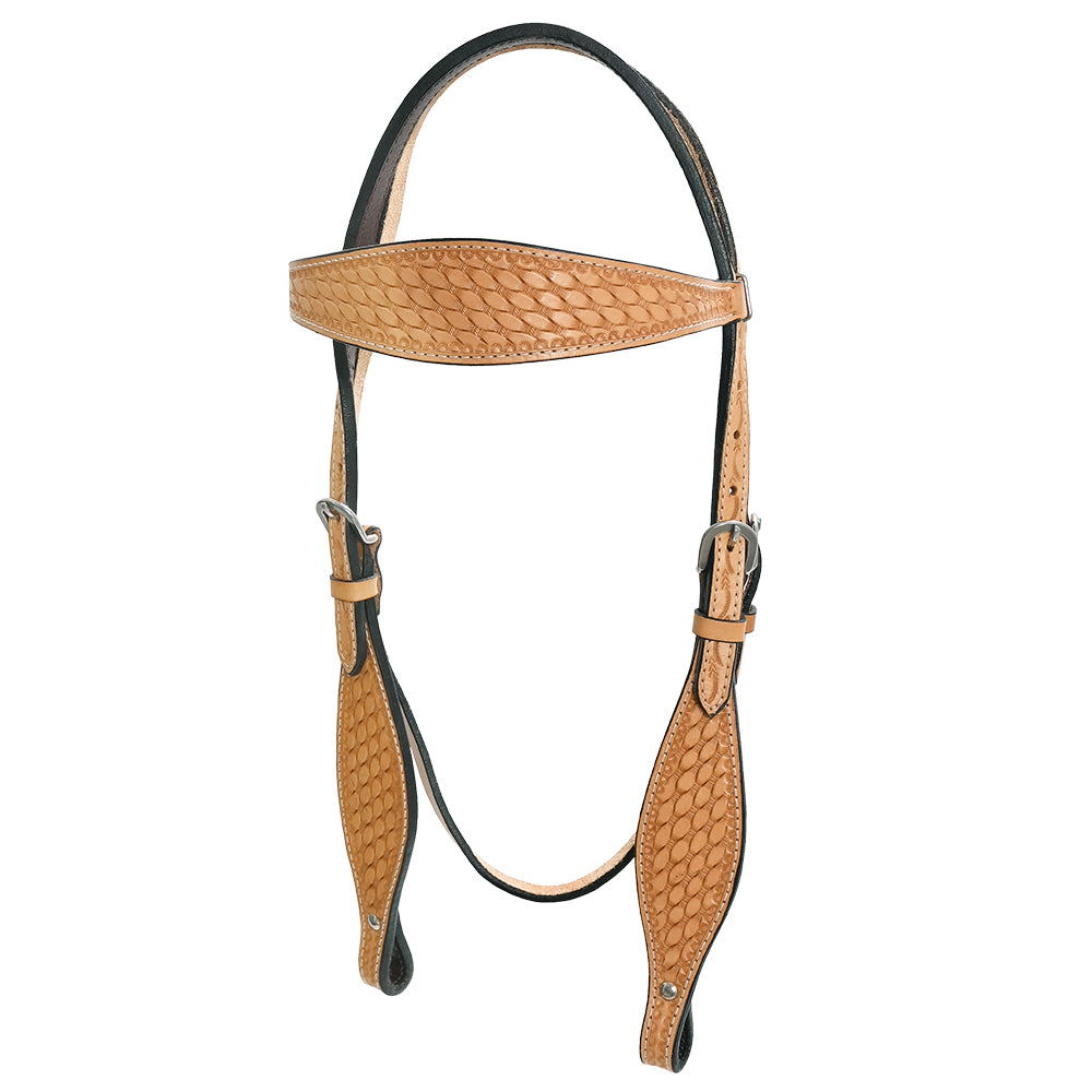 HILASON Western Horse Headstall Breast Collar Set Genuine American Leather Basket Weave Tan | For Horses