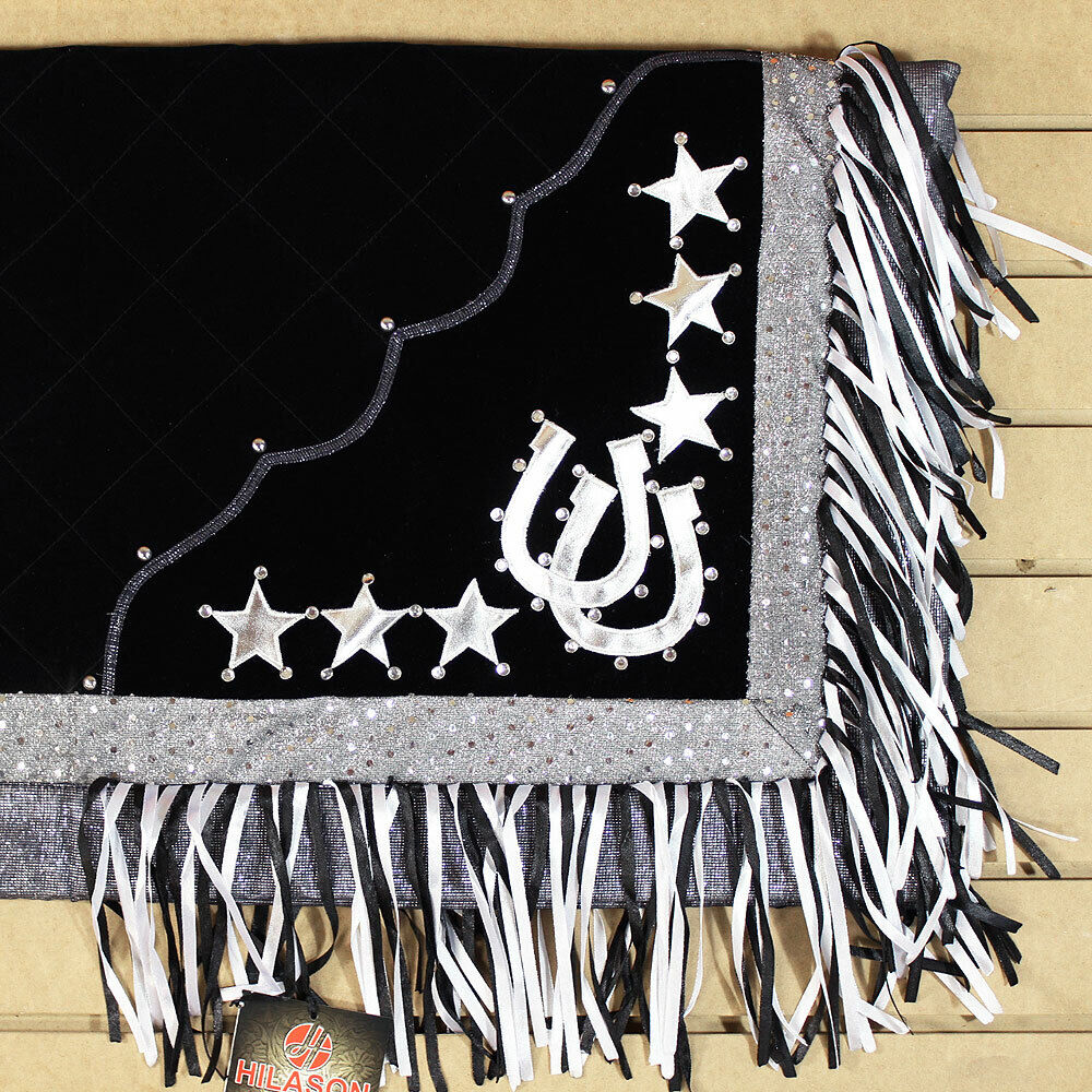 Hilason Western Horse Shoe & Stars Show Barrel Racing Rodeo Saddle Blanket Black