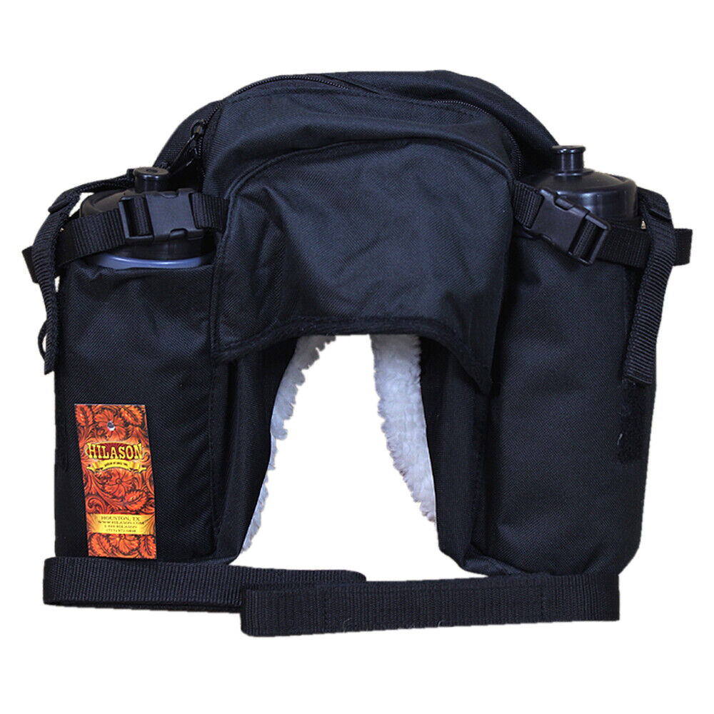 Hilason Saddle Bags with Bottle 600d Cordura Outer Black.