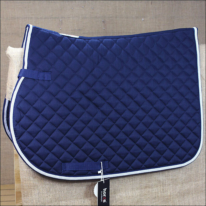 Horze Supreme Choose Cotton Horse Saddle Pad Dark Blue Egret White Full Size