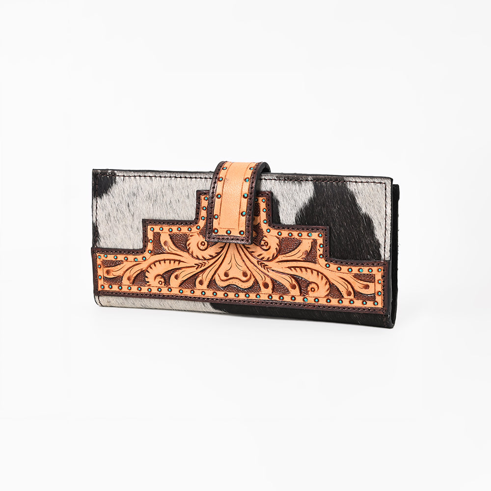OHLAY Coin Purse Hand Tooled Hair-On Genuine Leather Women Bag Western Handbag | for Cute
