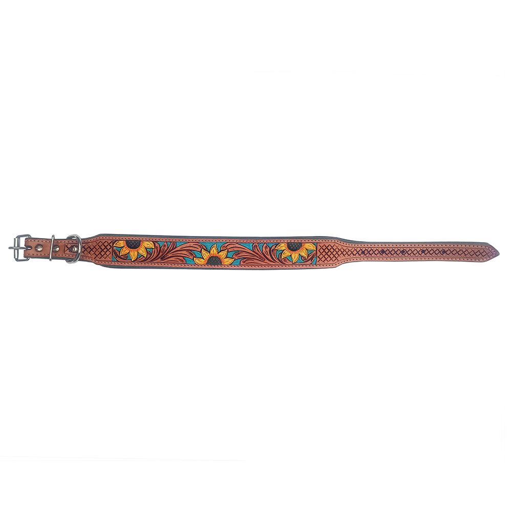 HILASON Western Genuine Leather Heavy Duty Dog Collar Floral Tooled Tan | for Dogs Comfortable