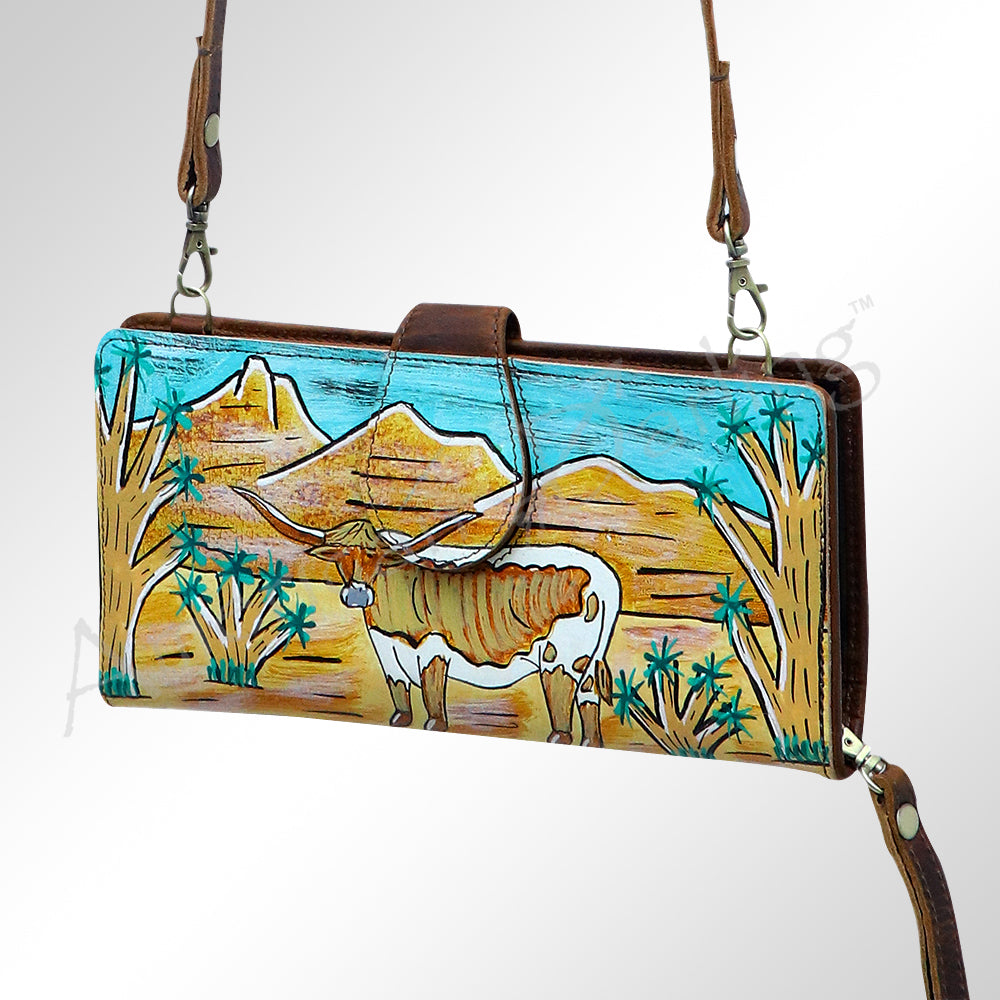 American Darling Wristlet, Genuine Leather, Western Vegetable Tanned Full Grain Leather Wallet Clutch with YKK Zipper