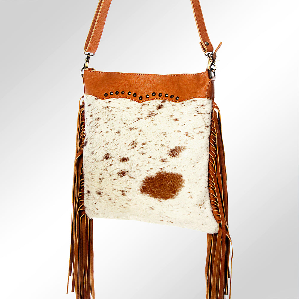 American Darling Genuine Leather Hair-On Cowhide Studded Fringe Bag
