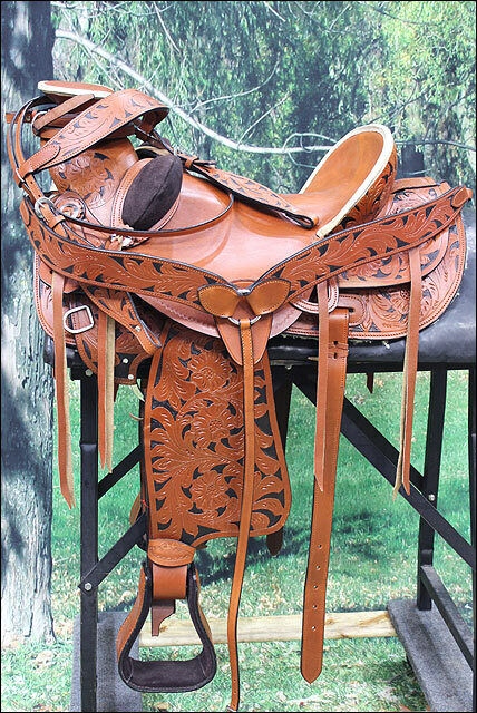 Ni-W02Bk1-16" Western Leather Cowboy Ranch Roping Horse Saddle Tack Set