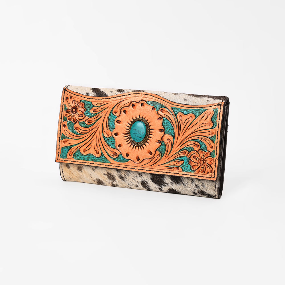 OHLAY Wallet Hand Tooled Hair-On Genuine Leather Women Bag Western Handbag Purse | Womens Handbags |Leather Belt for Summer