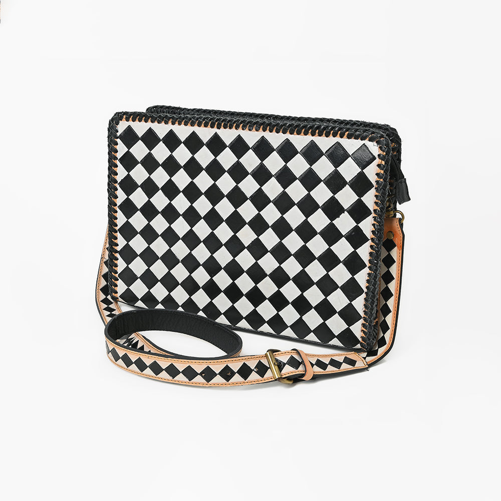 Ohlay Genuine Western Leather Crossbody Bag Diamond Checkerboard Shoulder