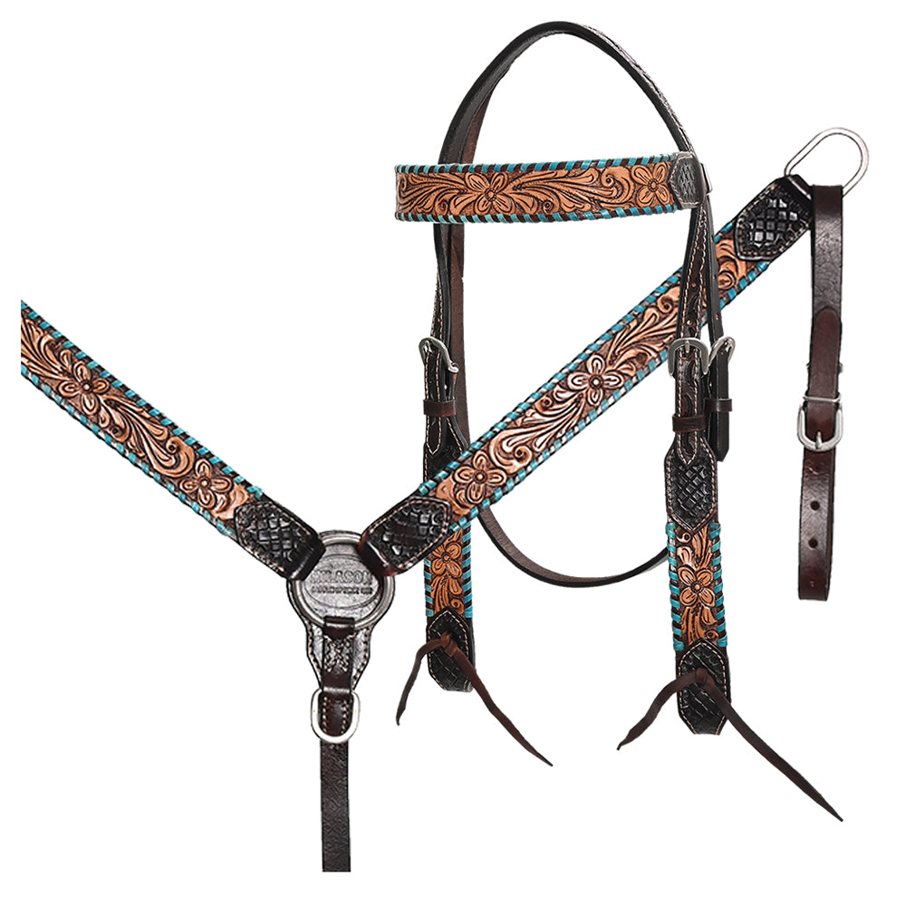 HILASON Western Horse Headstall American Leather Dark brown | Breast Collar Tack Set for Horses