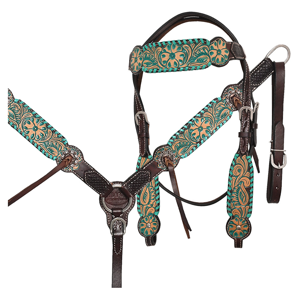 HILASON Western Horse Headstall Breast Collar Tack American Leather Floral Carving | Tack for Horses