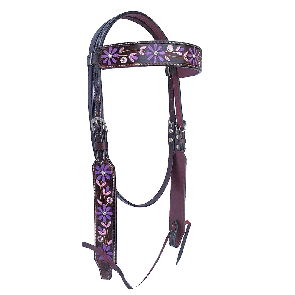 HILASON Western Horse Headstall American Leather Hand Painted Brown