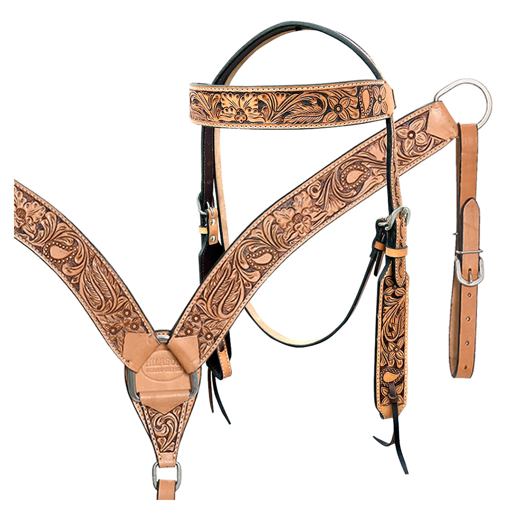 HILASON Western Horse Headstall Breast Collar Tack American Leather Tan | Set for Horses