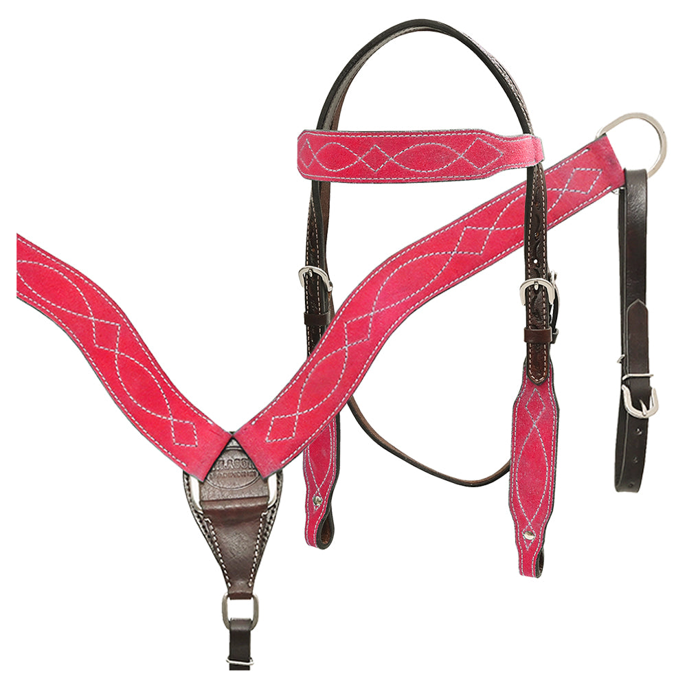 Hilason Leather Western Horse Breast Collar Headstall Set Red