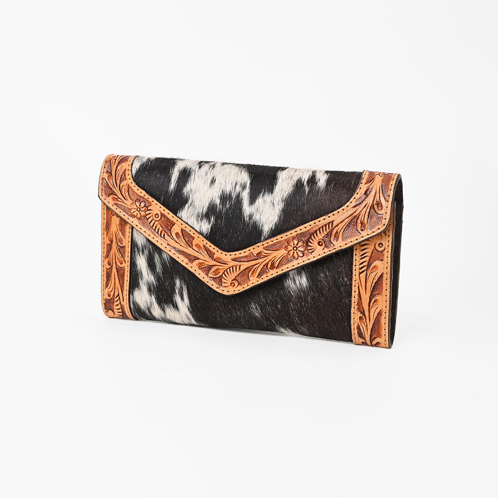 OHLAY WALLET Hand Tooled Hair-on Genuine Leather women bag western handbag purse