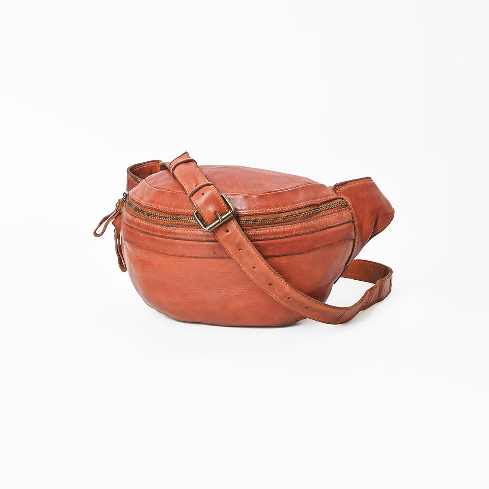 Spaghetti Western Genuine Leather Cognac Tan Crossbody Belt Bag Fanny Pack