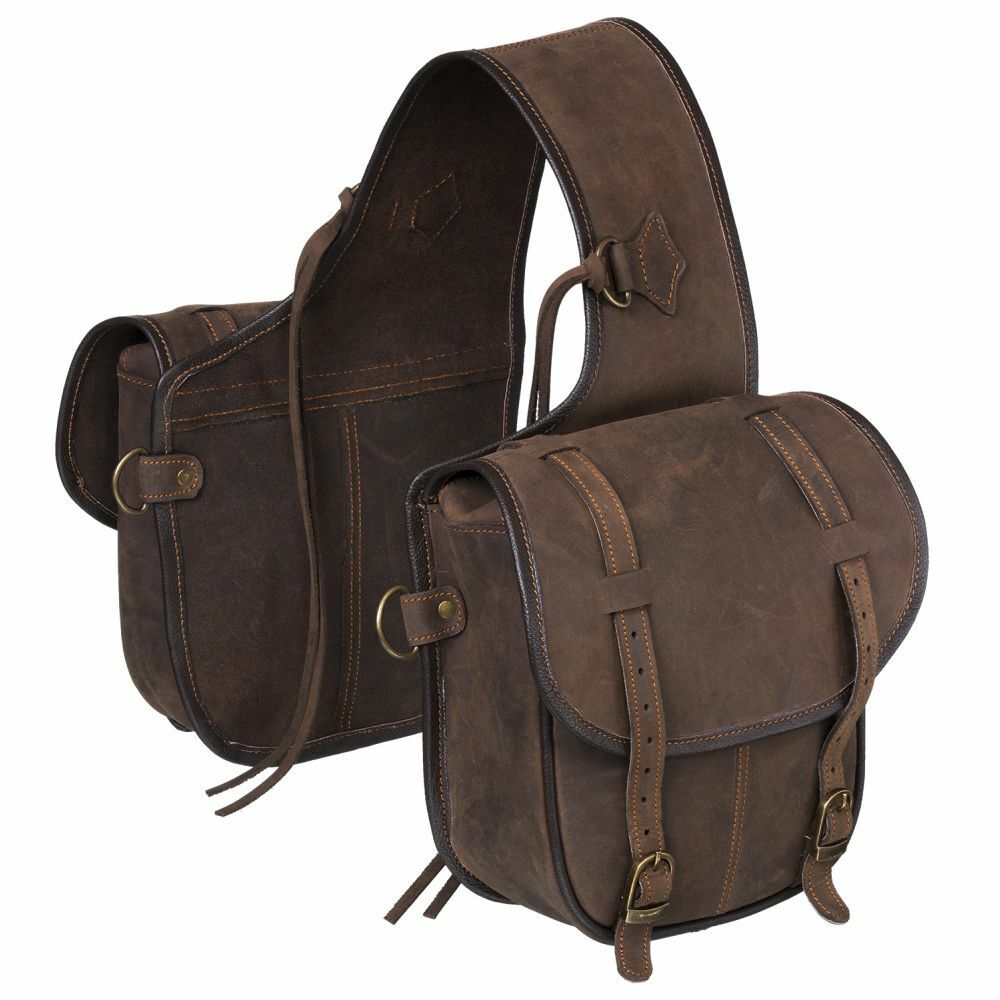 Tough 1 Soft Leather Adjustable Horn Bag W/ Dee Rings Two Pockets Brown