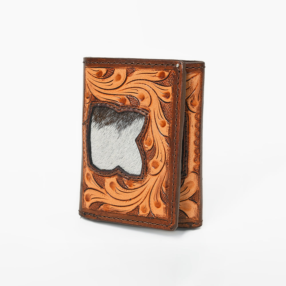 BAR H EQUINE Rodeo Floral Bifold & Trifold Wallet For Men Women HairOn Genuine Leather Brown