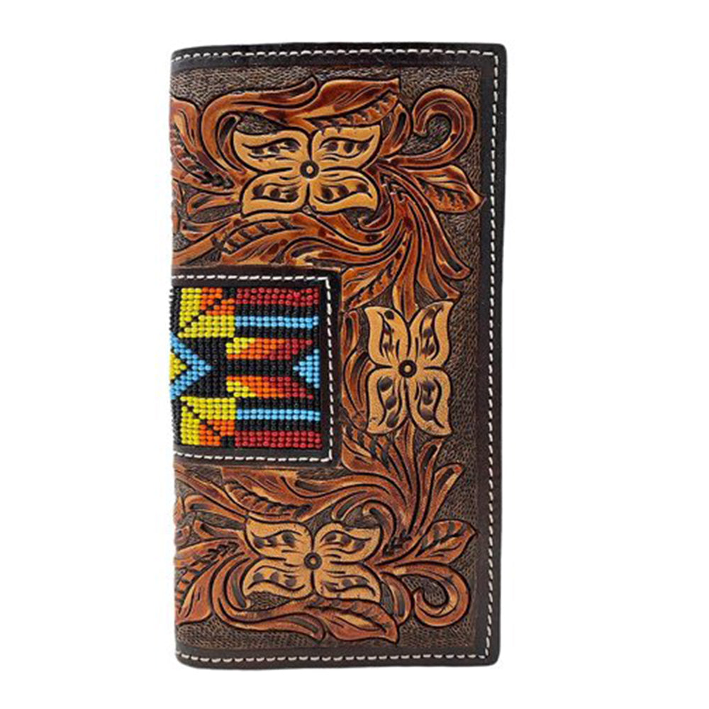 Western Faishon Floral Tooled Leather Rodeo Wallet & Checkbook Cover