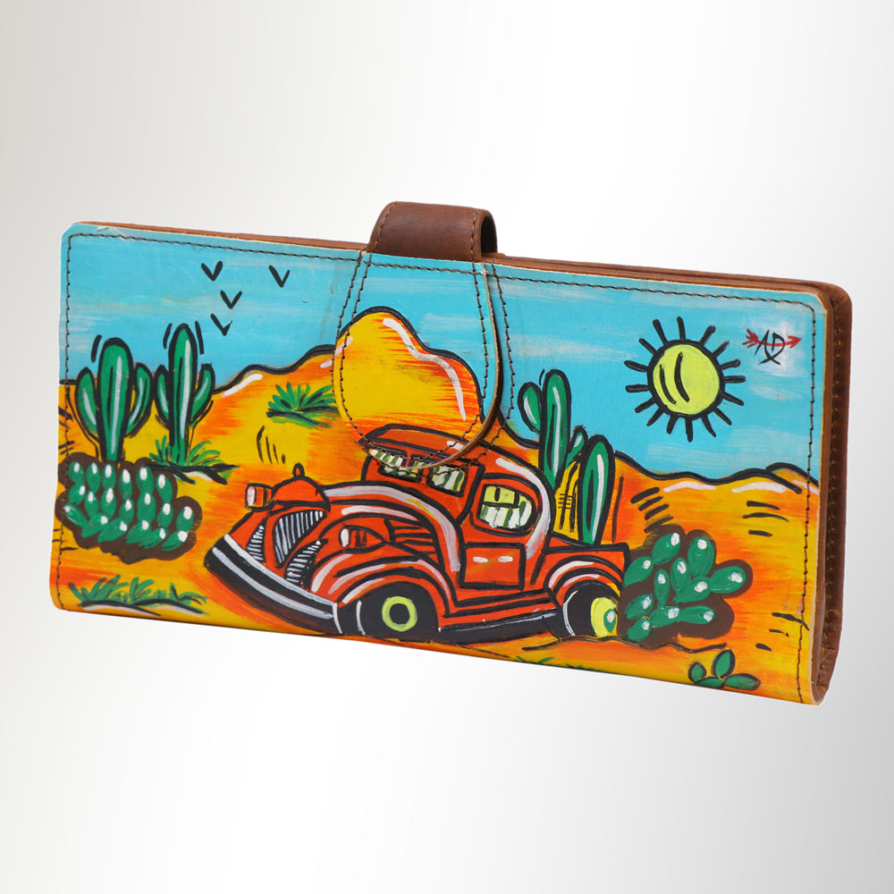 American Darling Wristlet Bag, Hand-Painted Genuine Leather, Western Vegetable Tanned Full Grain Leather Wallet Bag