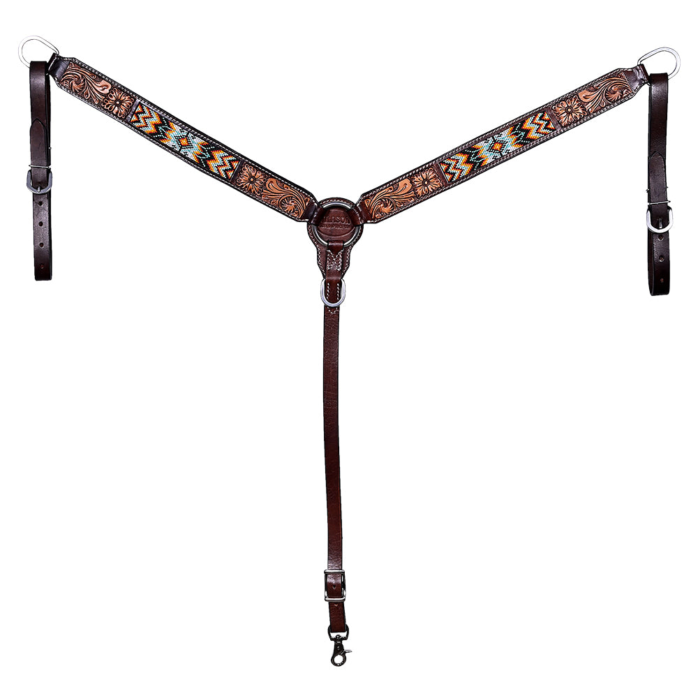 HILASON Western Horse Floral Headstall Breast Collar One Ear Headstall Wither Strap American Leather Tack Set