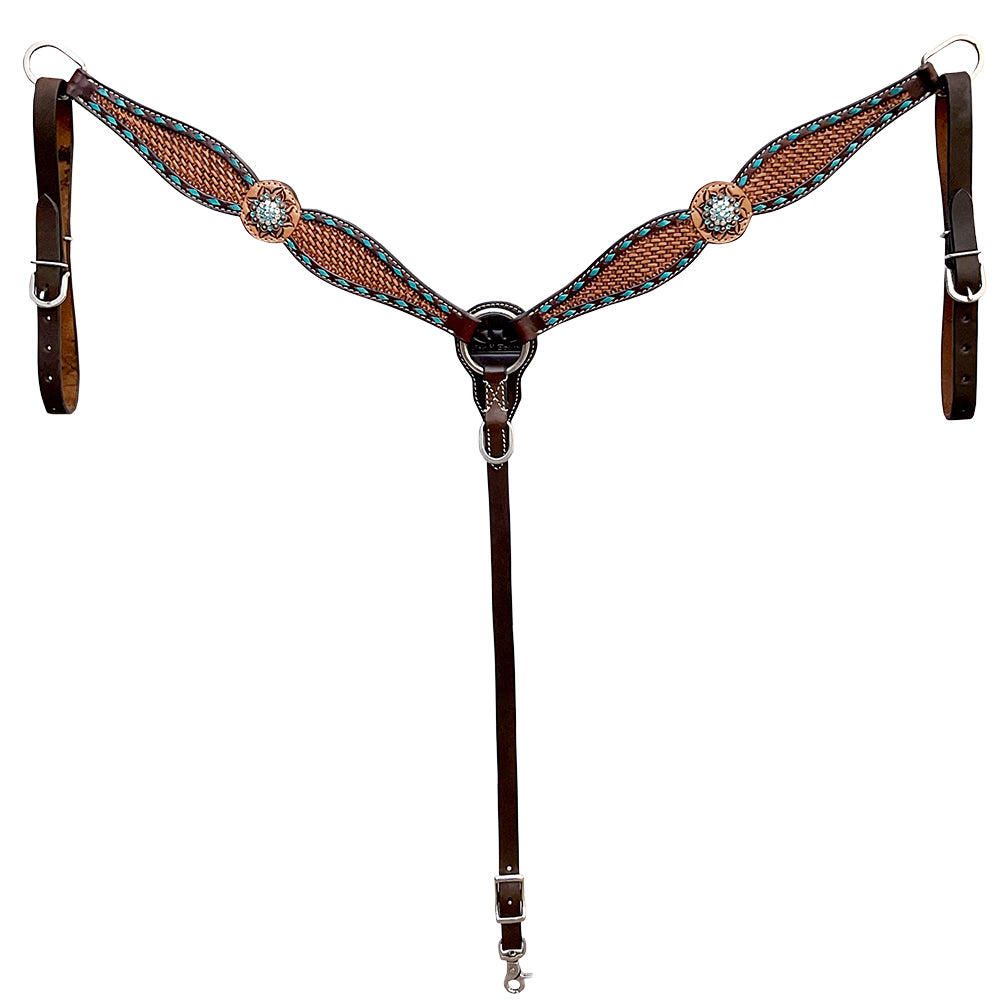 Bar H Equine Western Leather Horse Tack Set Basket Weave Carved Brown