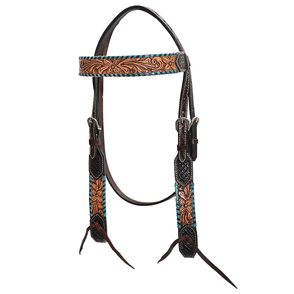 HILASON Western Horse Headstall Breast Collar American Leather w/ Floral Carving